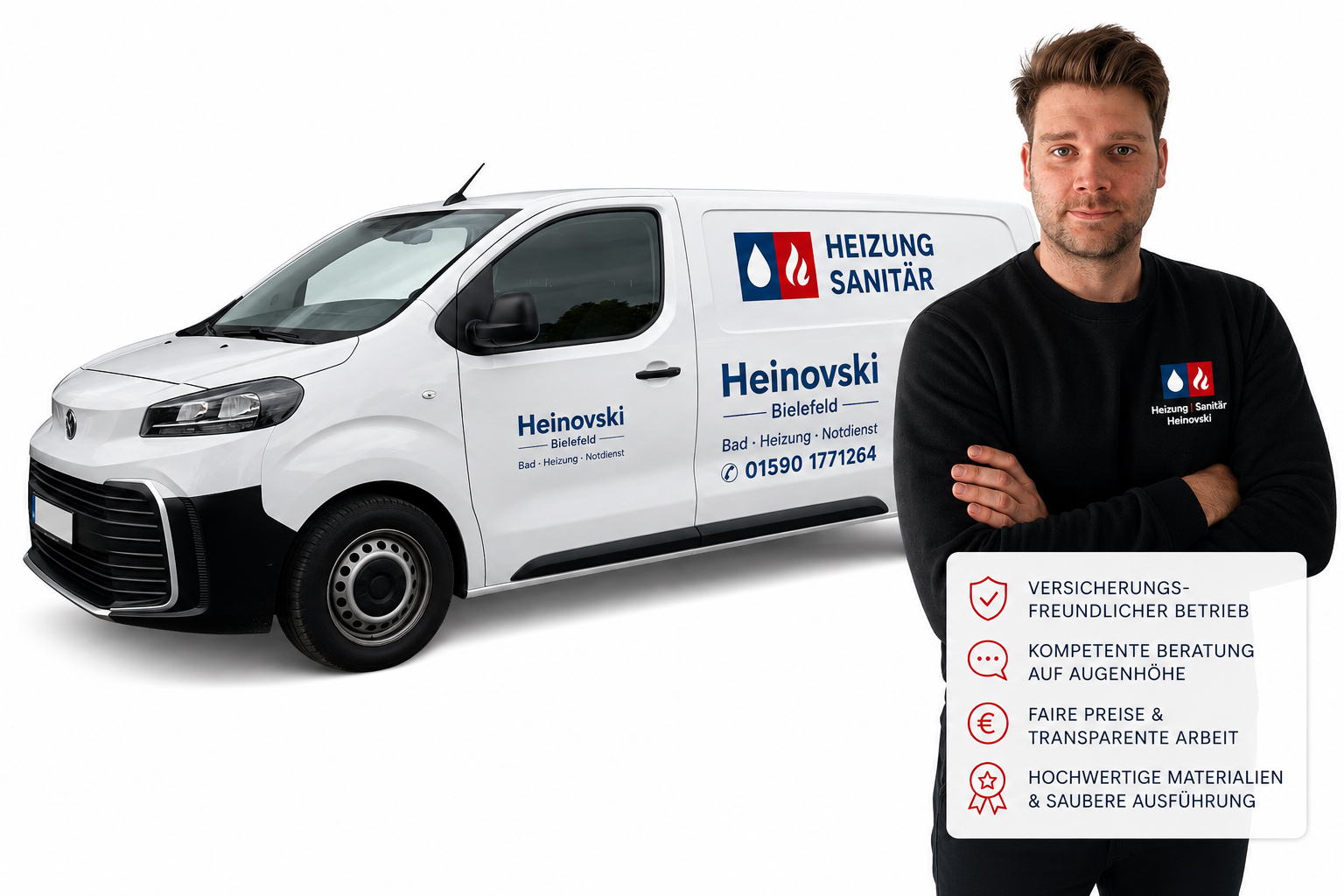 Dennis Heinovski Heizung Sanitär in Bielefeld mit Firmenfahrzeug